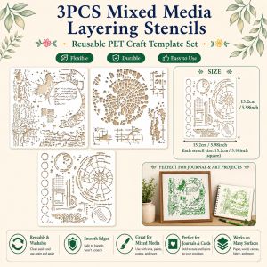 3pcs Vintage Compass & Globe Stencil Set-PET Retro Map Stencils with Compass Templates for DIY CraftsScrapbookingCard Making