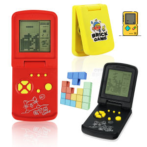 Block Electronic Game Console: Nostalgic Portable Folding Game Console Toy Requires Preparation of a Size 7 Battery by Oneself