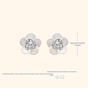 Helas | Rose Gold & Platinum Chrysanthemum Style Diamond and Mother-of-Pearl Earrings