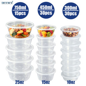 300/450/750ml Round Transparent Food Storage Containers/Takeout Boxes Available in Multiple Sizes Stackable/Leak-Proof Microwave/Refrigerator Safe Reusable Suitable for Cakes Salads Catering School Outdoor Camping Holiday Events