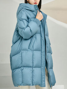 High-End Womens Mid-Length down Jacket 95% White Goose down Thickened Hooded Winter Coat Korean Style Commute Fashion