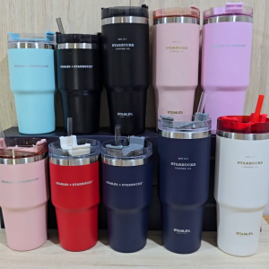 แก้วน้ำ 20oz/600ml 30oz/900ml แถมหลอดพร้อมฝา กระติกน้ำสแตนเลส304 เก็บร้อน-เย็น แก้ว Stanley STARBUCKS 20ออน 30ออน SS2