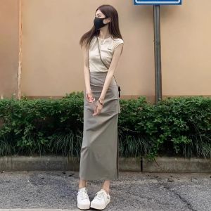 2026 New Design High Waist Pleated Mini Skirt Womens Summer Workwear Asymmetrical Hem Long Skirts Trendy Girls A-Line Skirts