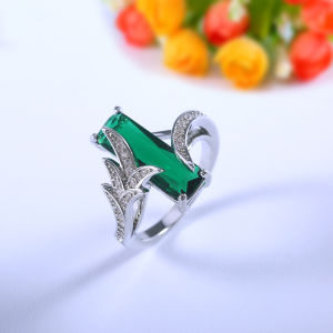 Huitan Unique Super Long Cubic Zircon Stone Prong Setting Women Rings With Cute Plant Pattern Band Cocktail Party Rings