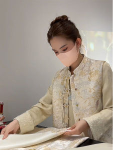 New Chinese Style Light National Trend Womens Buttoned Tang Costume Top Vest Shirt Two-Piece Set 2025 New Arrival plus Size