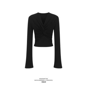 ชุดเสื้อยืดสองชิ้นพร้อมโบว์ ทรงเข้ารูป สไตล์หวานและเผ็ด แขนยาว คอวี ความหนาปกติ ฤดูใบไม้ร่วง 2024 จีน