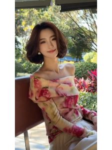 Pink Floral Off-shoulder T-shirt