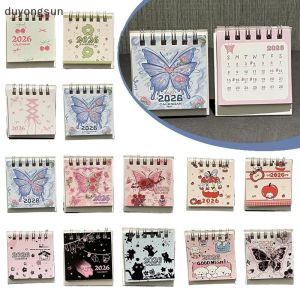 ปฏิทินโต๊ะเล็ก2026แบบผีเสื้อหมึกกระเด็นกระดาษออกแบบแมวเดือนสมุดวางแผนประจำวันสำนักงานการวางแผนส่วนตัวของตกแต่งโต๊ะน่ารัก