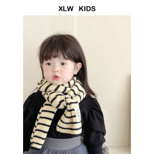 Classic Striped South Korea Childrens Scarf Smiley Patch Thickened Warm Western Style All-Matching Men and Women Baby Bib Winter