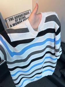 LIUBU | American Stripe Color Block Loose Fit Hollow T-Shirt