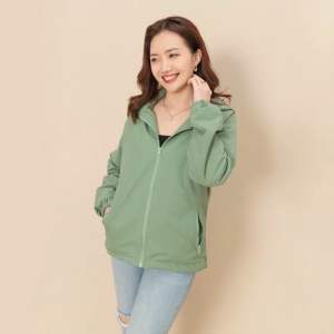 Áo khoác gió nữ 2 lớp cao cấp chống nước có khoá túi mũ tháo rời