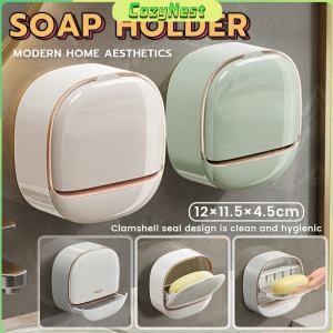 C.N. Creative Soap Box Drain Perforation-Free Shelf Wall-Mounted Soap Box with Lid Laundry Soap Box