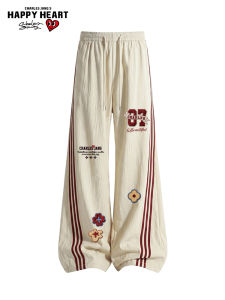 CHARLES JANGS HAPPY HEART | High Street Stripe Trendy Casual Pants Straight Leg Wide Trousers