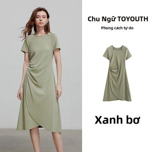 Toyouth | Đầm Thun Ôm Dáng Xòe Cổ Tròn Mới Mùa Hè Độ Dài Trung Bình