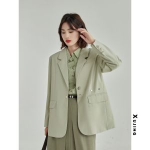 Elegant Shoulder Padded Design Womens Suit Jacket High-End Feel Small Niche Autumn New Arrival Long Sleeve Pure Color