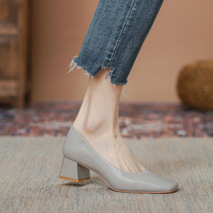 Genuine Leather High Heels Soft Leather Square Head Work Shoes Womens Spring New Style Korean Version Fashion Single Shoes