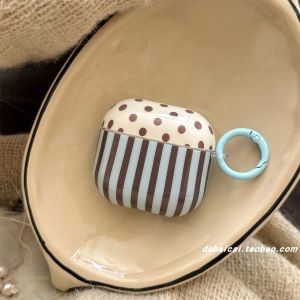 Womens Wireless Bluetooth Airpods Case Protective Cover Blue Brown Stripes Polka Dot Design Compatible with Apple Airpods 1 2 3 4 pro 2