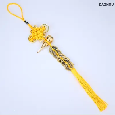 Pure Copper Gourd Ornament Decorative Brass Five Emperor Coin Knot Yellow Cord Office Car Living Room Hanging Decoration