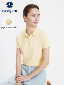 Navigare | Knitted Ribbed Yellow Polo Shirt For Women