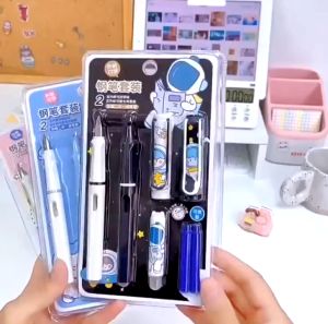 Bút máy tẩy được cho học sinh – Set 2 bút ngòi 0.38mm viết mượt tẩy dễ kèm 2 mực thay & đầu tẩy