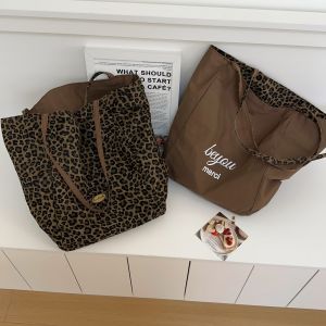 New Design Leopard Print Canvas Tote Bag Women Large Capacity Double Sided Shoulder Bag Stylish Fashionable Shopping Bag