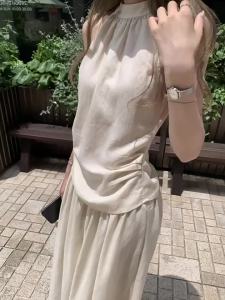 Summer Slimming Off-Shoulder Top and Wide-Leg Skirt Set