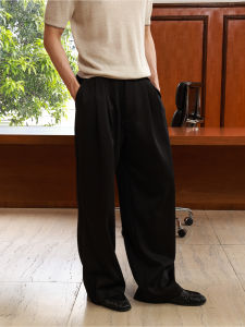 Stereoscopic Pleat 60 Acetate Blend Mens Straight Leg Casual Pants