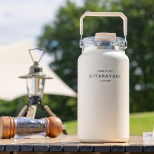 1pc Simple Large-Capacity Ice Bucket Cup 1.2L/1.5L Outdoor Stainless Steel Kettle Wide Handle One Lid Dual-Use sports Thermos