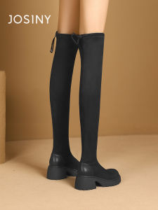 Josiny | New Black Thick-Heel Stretch Knee-High Boots Slim High Shaft Boot Women 2025 Winter