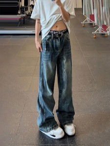 American Style Vintage Washed Mens Jeans High Waist Knife Cut Workwear Pants Straight Leg Fit Youthful Trend Autumn Style