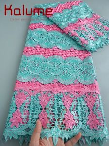 Vải Ren Hòa Tan Trong Nước Kalume 5 Thước Chất Liệu Ren Nigeria Dây Thừng Châu Phi Chất Lượng Cao Dệt Kim Dùng May Váy Cưới