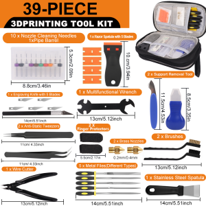 3D Printer Tool Kit 39PCS Maintenance with Nozzle Cleaning Tools Scraper Brushes File Set Cutter Knife for FDM/SLA Printers
