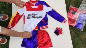 Halloween Kids Suicide Cosplay Costume Quinn Squad Harley Monster T-shirt Jacket Jacket Pants Full Set