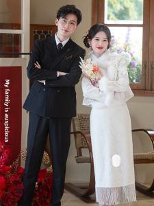 New Chinese Style Wedding Dress Cheongsam Engagement Ceremony Wedding Reception Two-Piece Set Short Bridesmaid Outfit Spring