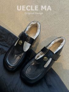 MASHUJIA | Sheepskin Leather Retro Mary Jane Shoes Warm