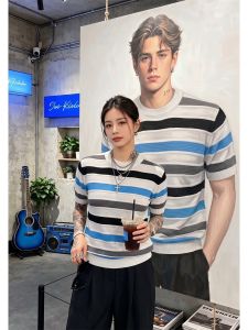 OUMULONG | Striped Hollow Knit Breathable Comfort T-Shirt