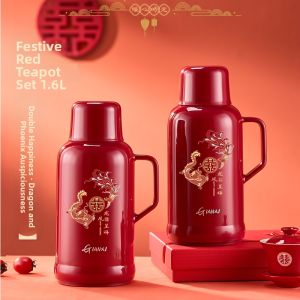 GIANXI | Insulated Wedding Gift Red Glass-Insulated Thermos Large Capacity Home Hot Water Bottle