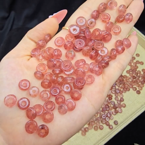 Q1585 Đồng điếu Thạch Anh Dâu Tây Hồng - lô này đẹp ánh titan sáng bling bling lắm! sẵn lỗ 2li cho Hoả và Thổ - Phong Thuỷ TUDO P