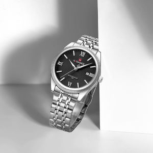 NAVIFORCE Original Mens Simple Watch Quartz Movement Stainless Steel Strap 30m Waterproof Luminous Hands Roman Numerals Dial Calendar Business Casual Fashion Accessories Mens Watch Gift NF9282