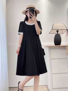 Váy Dài Chữ a Màu Đen Kiểu Pháp Thanh Lịch Mùa Hè Mới Cỡ Lớn Váy Midi Thon Gọn Chất Liệu Polyester Thường Ngày