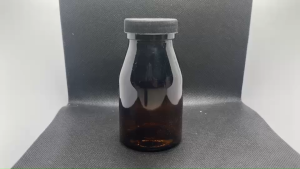 ขวด 100150200 มล. (จำนวน 12 ใบ) แก้วกลมสีชา+ฝาดำ (มีจุกใน) (GW. = 1.750 kg.) - 21#