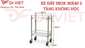 Xe đẩy inox DrViet 30x40 2 tầng không hộc
