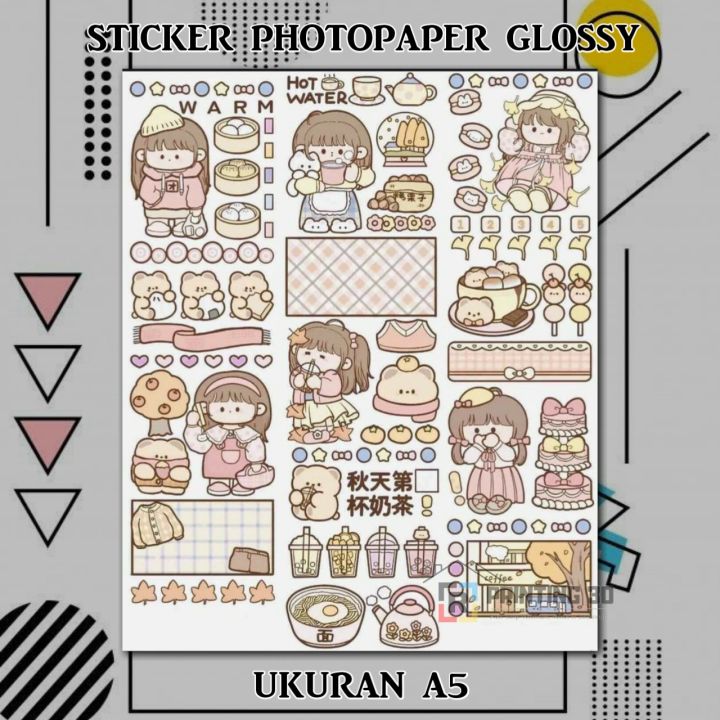 (Isi 100 Sticker) Sticker Aesthetic lucu murah berwarna bahan Photopaper Glossy mengkilap tahan cipratan air proses cepat 1 hari jadi bisa COD v02