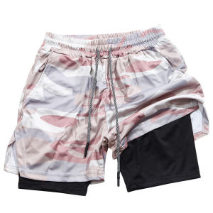 Slimming Sports Shorts Double Layer Waist Cord Straight Leg Casual Summer Shorts for Men in plus Size American Casual Style