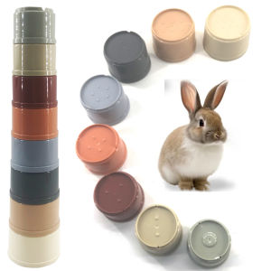 8pcs Rabbits Toys Bunny Stacking Cups Multi-colored Reusable Rabbit Puzzle Toys Playing Toy Hamster Guinea Pig Nesting Toys