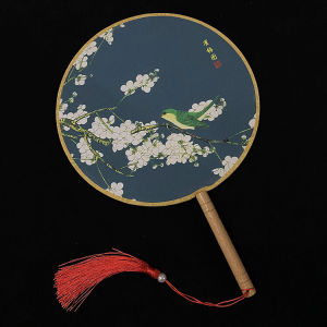 Palace Style Circular Fan Classical Ghatpot Silk Duplex Printing Girls Han Chinese Costume with Fan Retro Style Fan round Tassel without Authorization