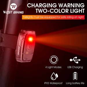 WEST BIKING 2-Color LED Bike Tail Light USB Rechargeable 4 Modes IPX5 Waterproof Mini Safety Warning Light for Cycling Running