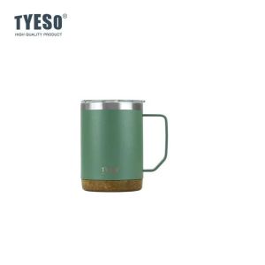 Tyeso 530ml Vacuum Flasks Wood Grain Base Desktop Coffee Cup Mug Office Covered Drinking Stylish Functional for Work Home