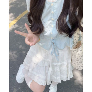 กระโปรงจีบผ้าลูกไม้สีขาว กระโปรงทรงเอ กระโปรงสั้นสไตล์บัลเล่ต์ กระโปรงสั้นทรงเค้ก กระโปรงสั้นผ้าฝ้าย กระโปรงสั้นผู้หญิง