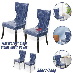 2Pcs Clear Dining Chair Cover Waterproof PVC Seat Chair Protector Short/Long Single Seat Dust Cover for Home Kitchen Bedroom